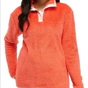 Crown & Ivy Orange/Pink Sherpa Long Sleeve Popover